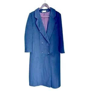 Ashley Scott Navy Blue 100% Wool Coat Wide Lapels Long Length Overcoat Large
